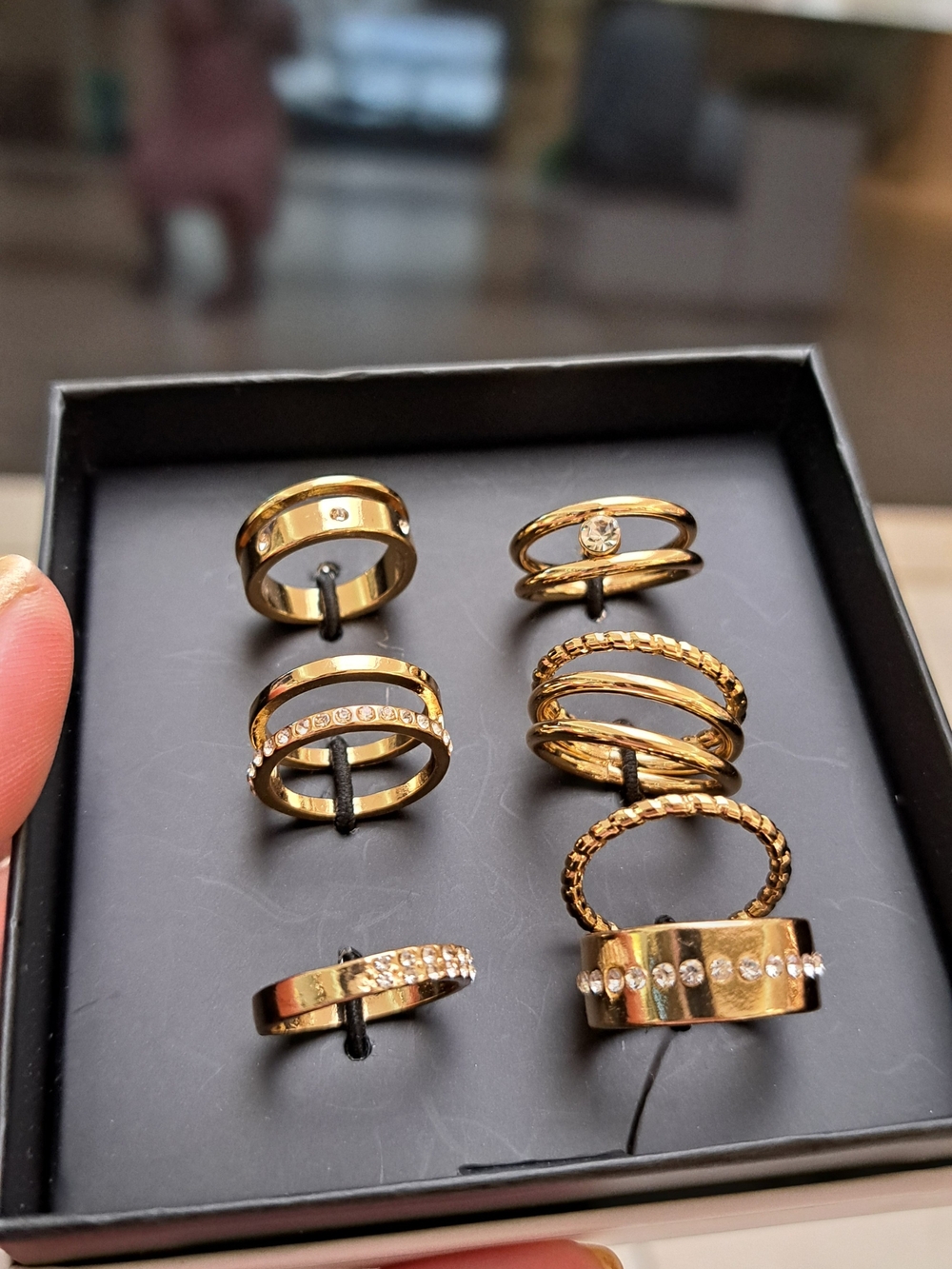 Gold Stackable Ring Set with Crystal Accents